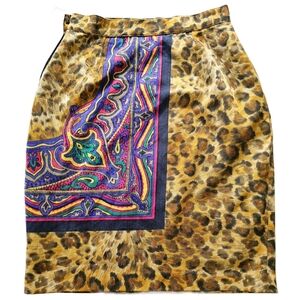Vintage Versace Leopard Purple Scarf Print Pencil Skirt